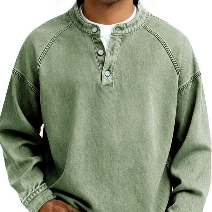 Men's Cotton Vintage Pullover Top – Slim Fit Long Sleeve