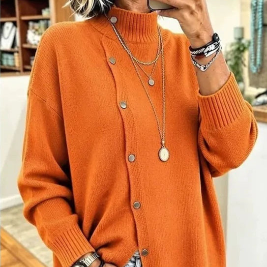 Women's Knit Turtleneck Cardigan – Button-Front Mid-Length Layer