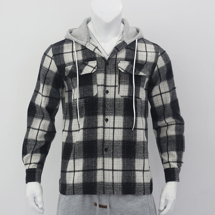 Men's Flannel Hooded Shirt – Plaid Cardigan Style, Relaxed Fit