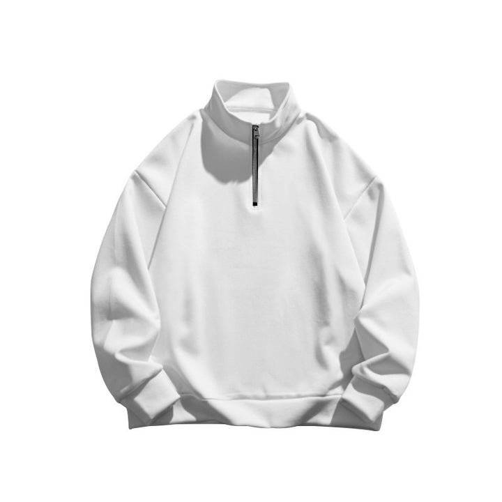 Men's Hoodie – Brushed Wool-Lined Half Zip Stand Collar Pullover