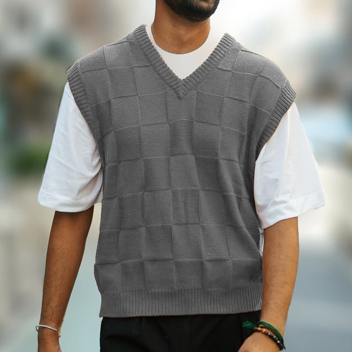 Men's Plaid Knit Pullover Vest – Soft Acrylic Streetwear Layer