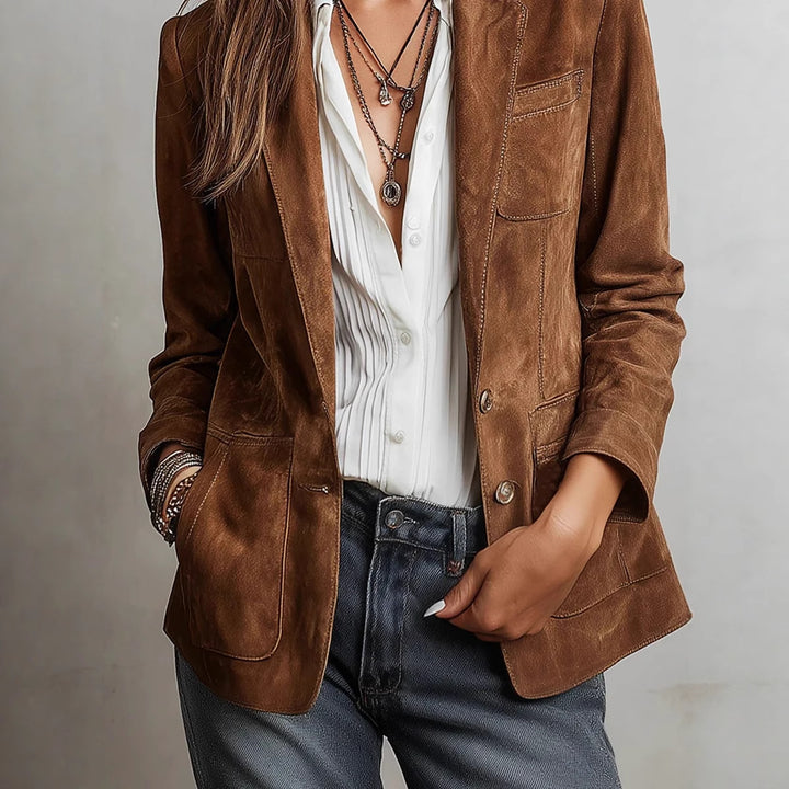Women's Suede Jacket – Retro Single-Breasted, Loose Fit