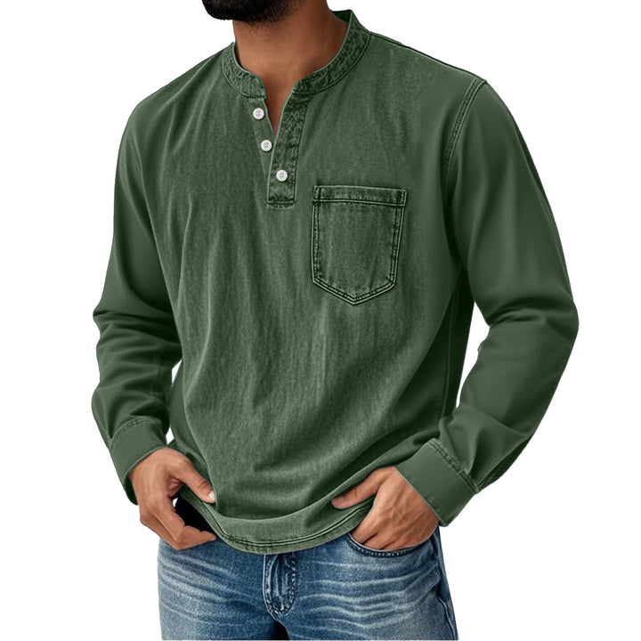 Men's Printed Three-Button Long Sleeve T-Shirt – Slim Fit Casual Style