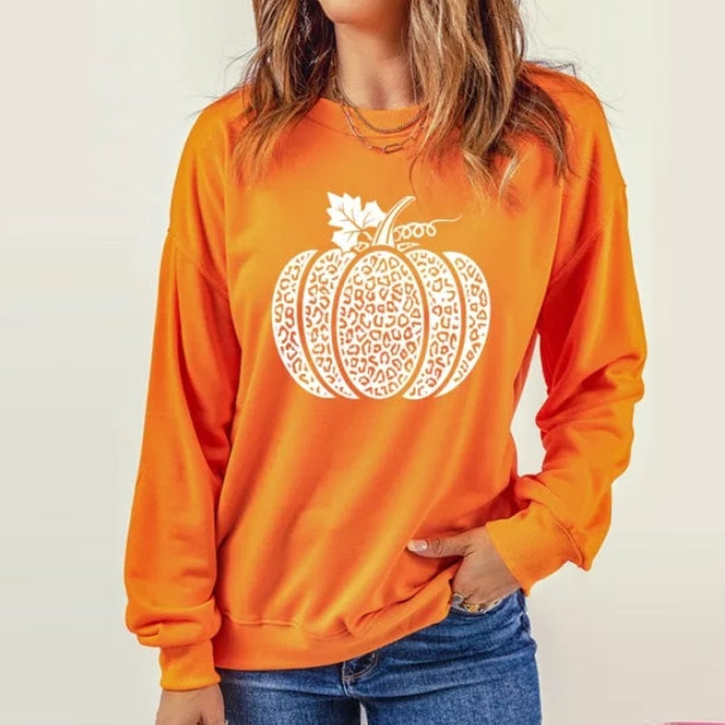 Women's Off-Shoulder Sweatshirt – Pumpkin Print Crew Neck Pullover