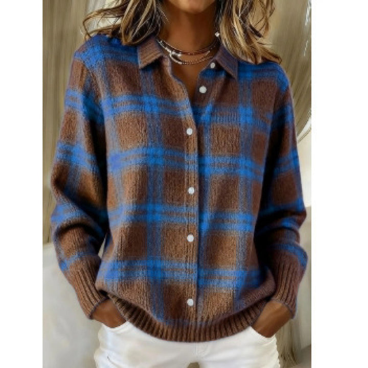 Women's Ribbed Knit Blouse Cardigan Style with Loose Fit Collar