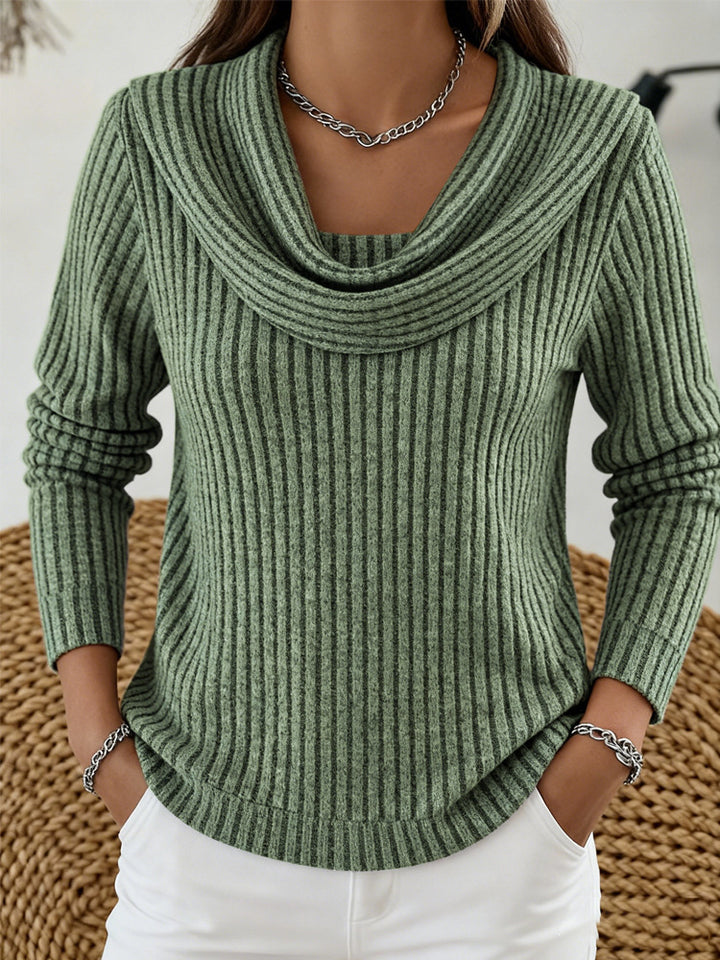 Ribbed Knit Long Sleeve Top – Women's Relaxed Artistic Shirt