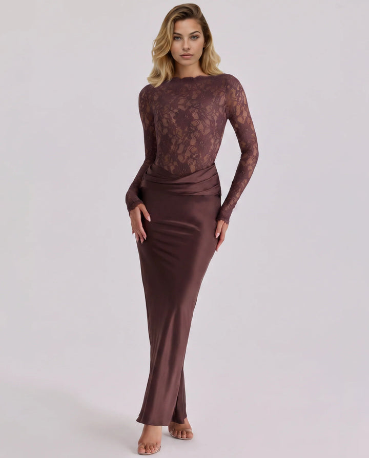 Women's Satin Mermaid Midi Skirt Set – Lace Fishtail Silhouette
