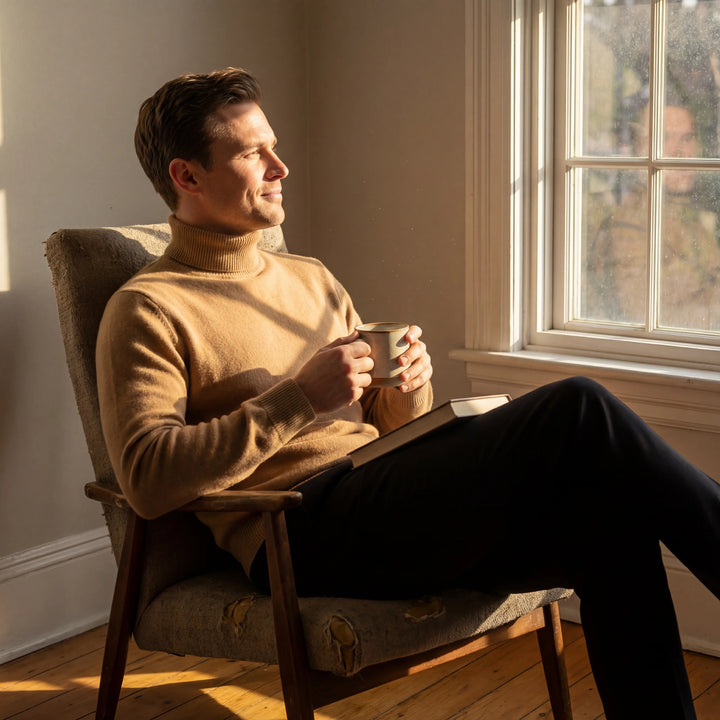 Men's Wool-Lined Turtleneck Sweater – Thick Velour Feel, Relaxed Fit