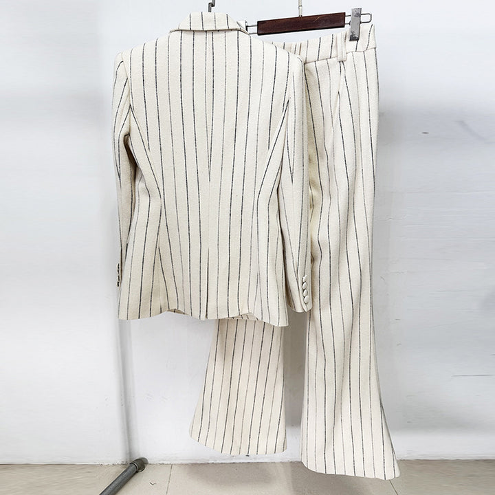 Men's Pinstriped Suit Jacket and Pants Two Piece Set – Brushed Finish