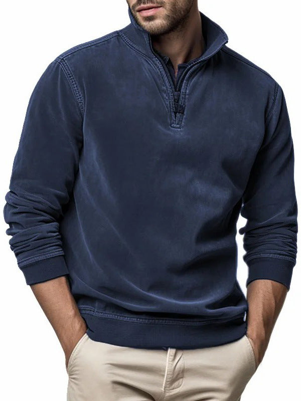 Men's Half Zip 3D Printed Sweater with Textured Patch Pocket