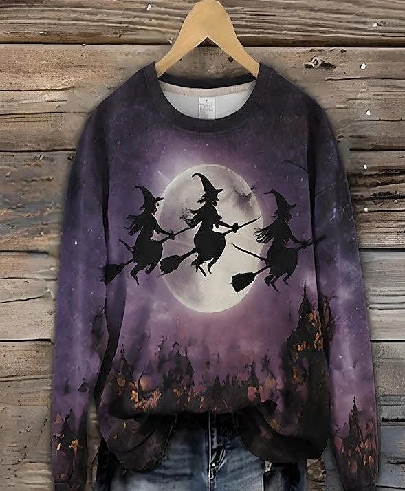 Women's Halloween Hoodie – Soft Fleece Artistic Retro 3D Print Pullover