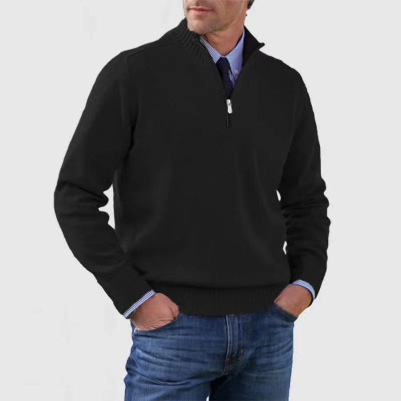 Men's Zipper Knit Sweater Stand Collar – Soft Cotton Blend