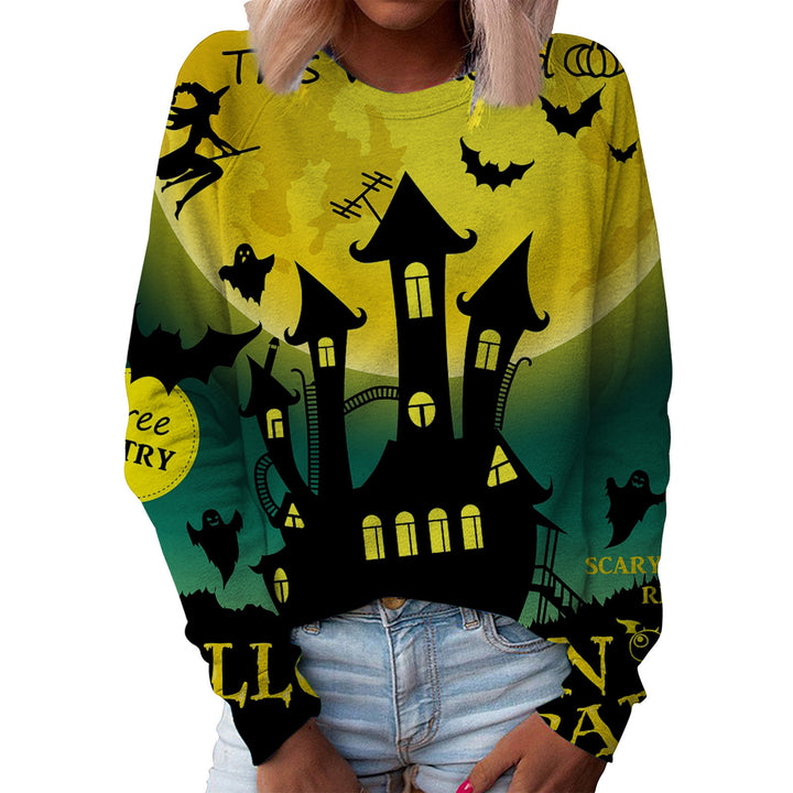 Women's Printed Pullover Top – Festive Graphic Round Neck