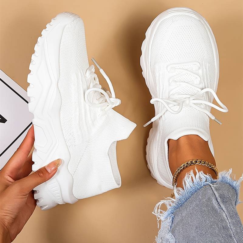 Women's Platform Sneakers – Breathable Fly-Knit Sports Shoes