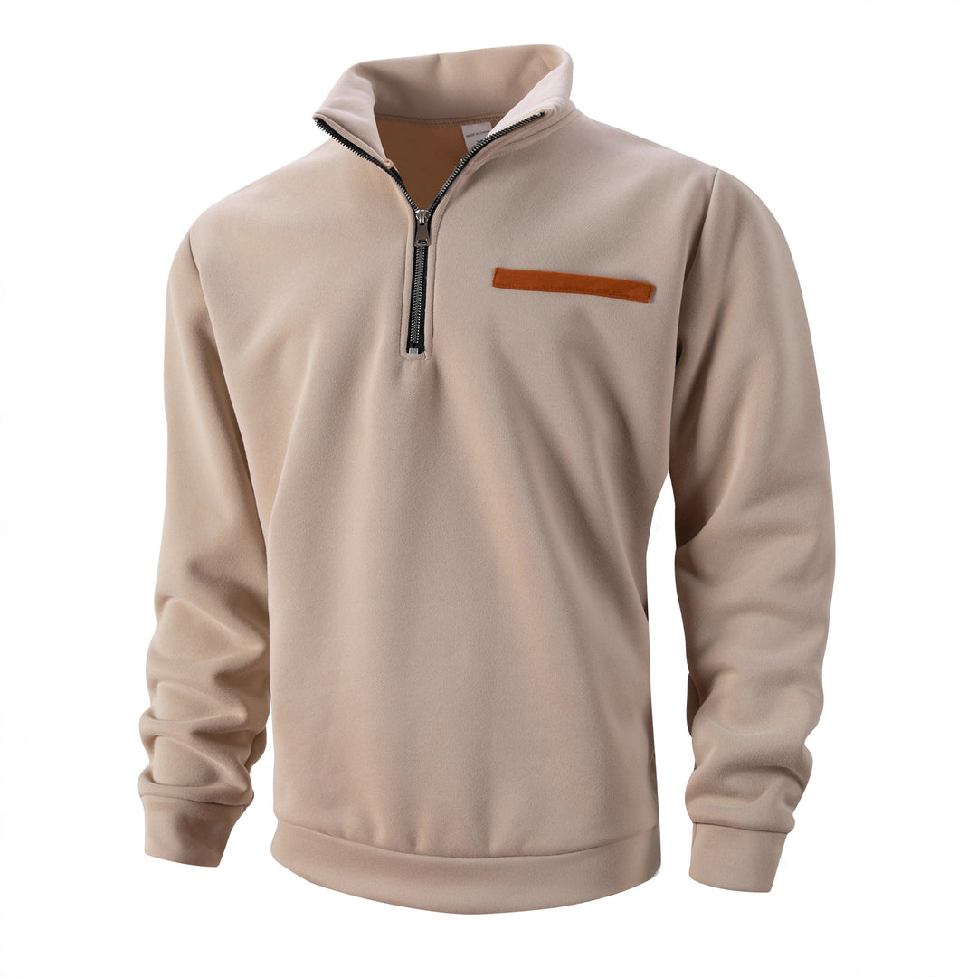 Men's Fleece-Lined Hoodie – Half Zip, Stand Collar, Relaxed Fit