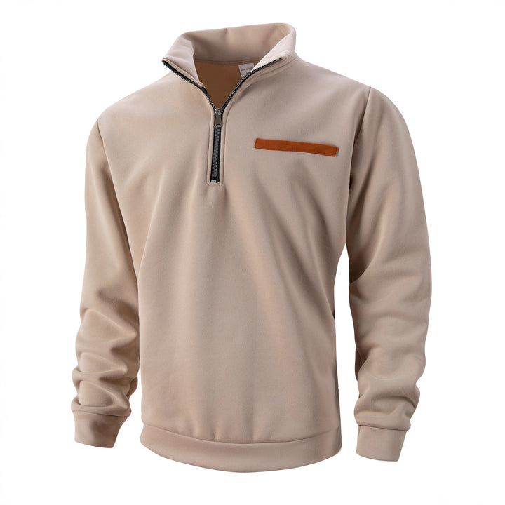 Men's Fleece-Lined Hoodie – Half Zip, Stand Collar, Relaxed Fit