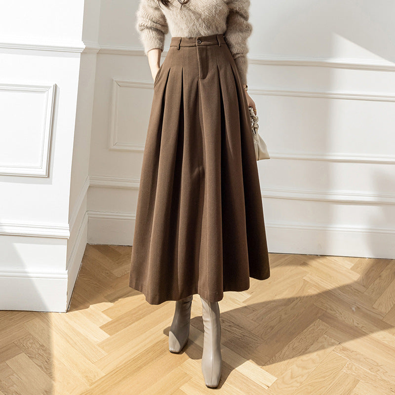 Women's Pleated Midi Skirt – Metal Silk High Waist A-Line Draped