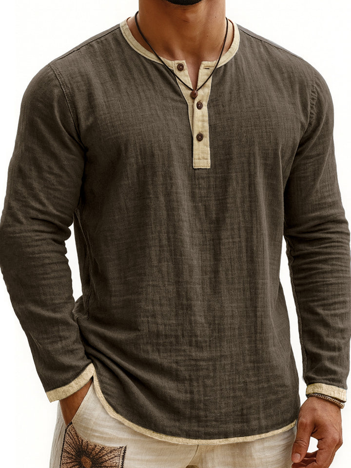 Henley Shirt for Men – Slim Fit, Soft Cotton, Two-Tone Digital Print