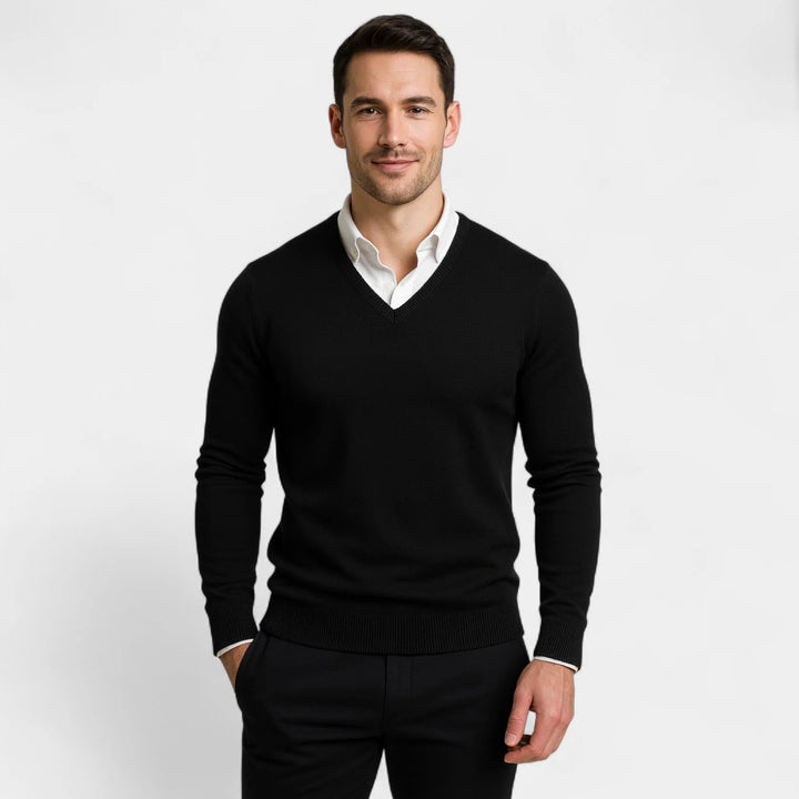 Men's Technical Knit V-Neck Sweater – Slim Fit Performance Pullover