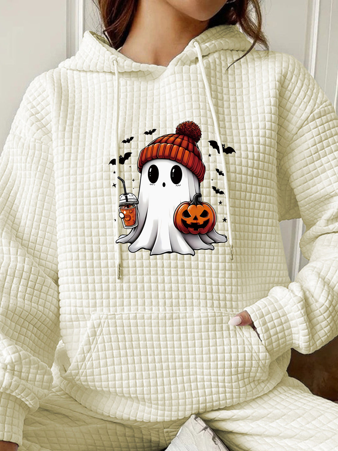 Women's Waffle Knit Long-Sleeve Hoodie – Relaxed Street Style