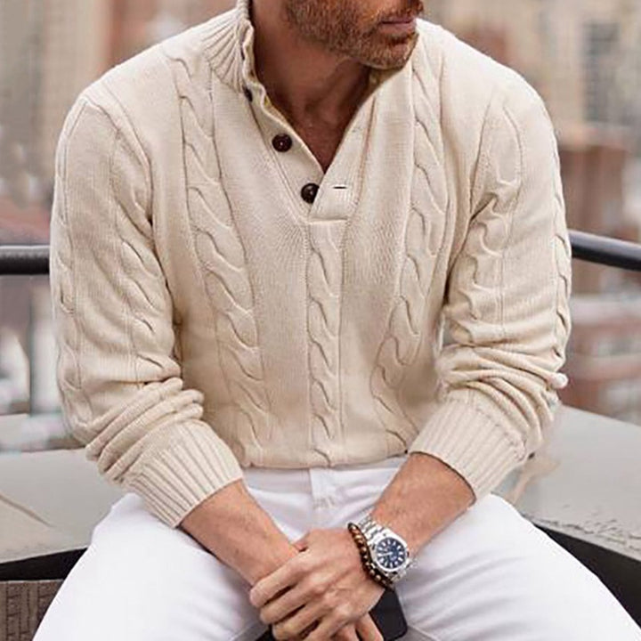 Men's Stand Collar Cotton Sweater – Slim Fit Ribbed Hem Knit