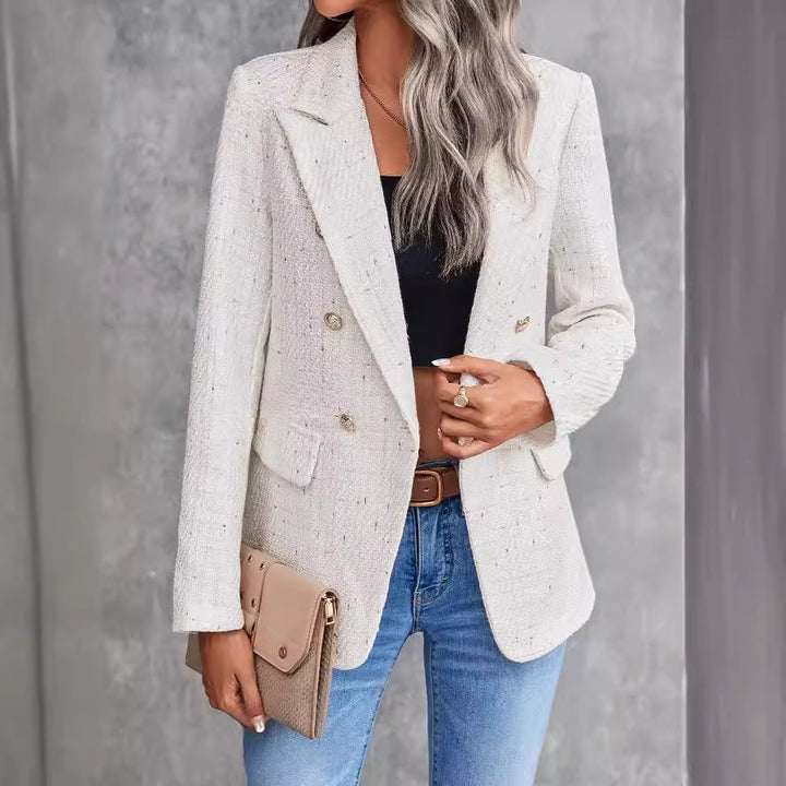 Tweed Double Breasted Jacket for Women – Structured Lapel Blazer