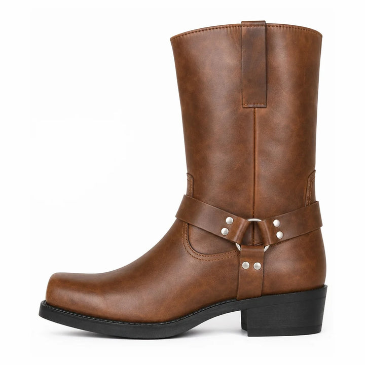 Men's Leather Short Boot – Retro Cowboy, Embossed Harness