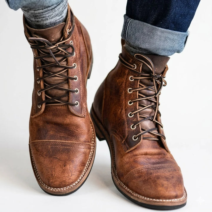 Men's Low Lace-Up Boot – Vegan Leather, Round Toe, Square Heel