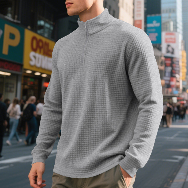 Men's Half Zip Sweater – Textured Jacquard Knit Pullover