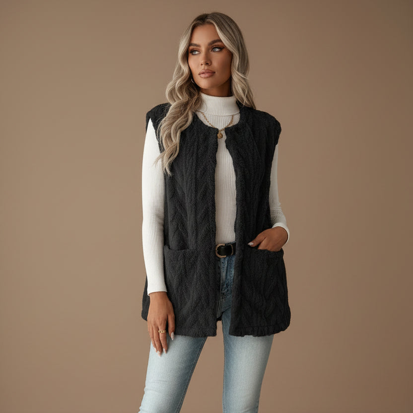 Women's Plush Vest – Diamond Texture Double-Sided Design