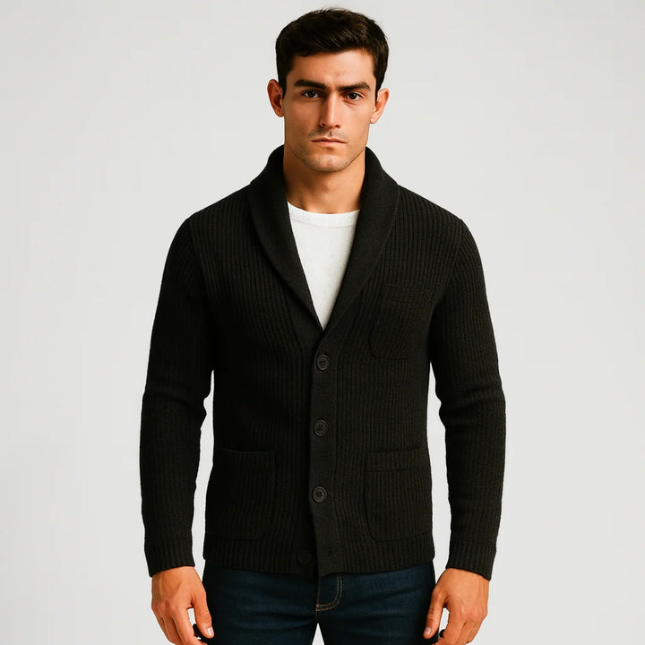 Men's Knitted Cardigan Sweater – Minimalist V-Neck Wool Blend Style