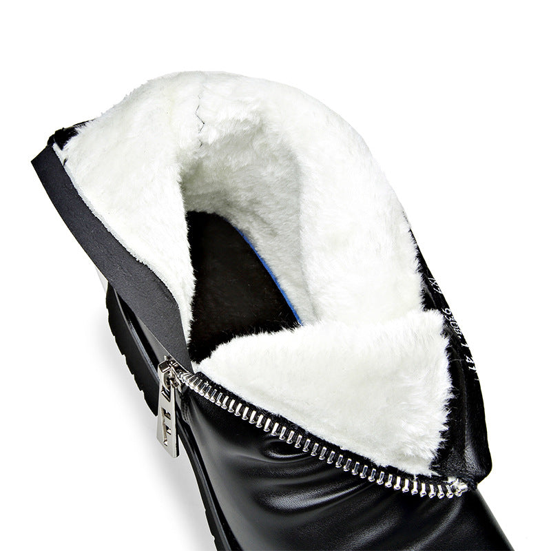 Men's Leather Boot – Side Zip Low Heel Winter Style