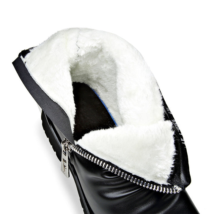Men's Leather Boot – Side Zip Low Heel Winter Style