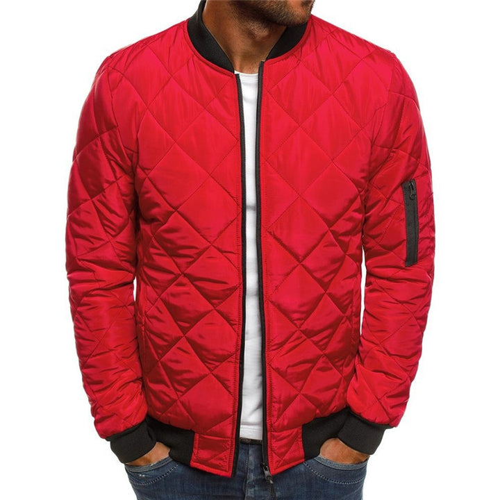 Men's Quilted Jacket with Stand Collar – Urban Rhombus Zip Front