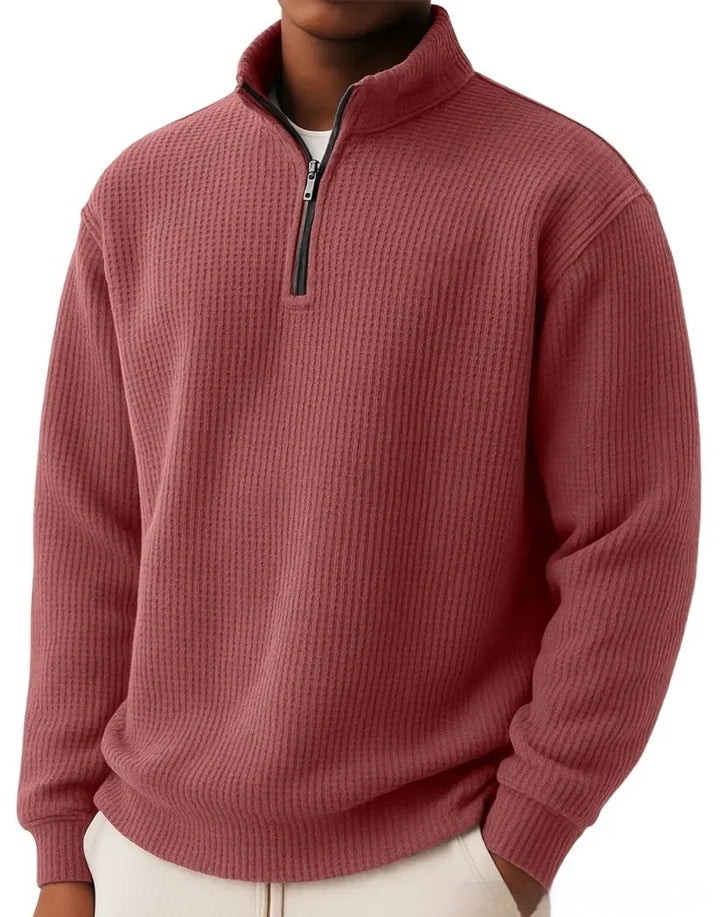 Men's Waffle Polo Shirt – Loose Fit Grid Knit Cotton Top
