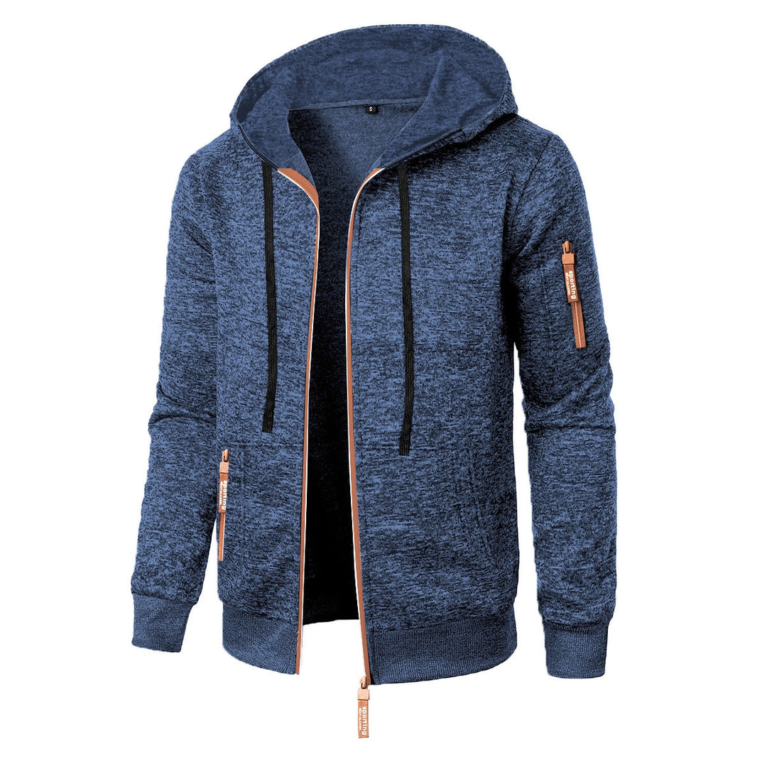 Men's Hooded Jacquard Cardigan – Straight Fit Zip-Up Layer