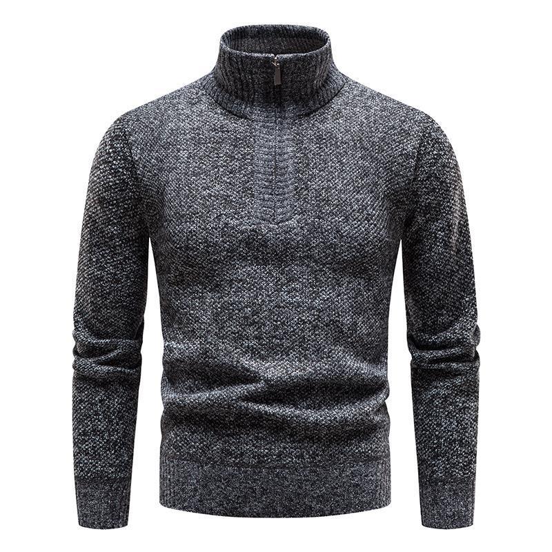 Men's Cotton Pullover High Neck Sweater – Slim Jacquard Quarter Zip