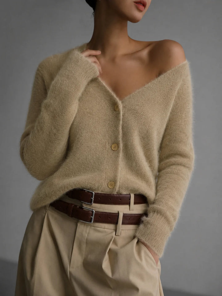 Soft Knit Women's Cardigan – Imitation Mink Button-Up Relaxed Fit