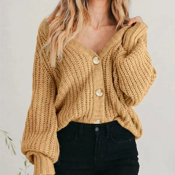 Women's Chunky Knit Cardigan – Oversized Button-Front Sweater