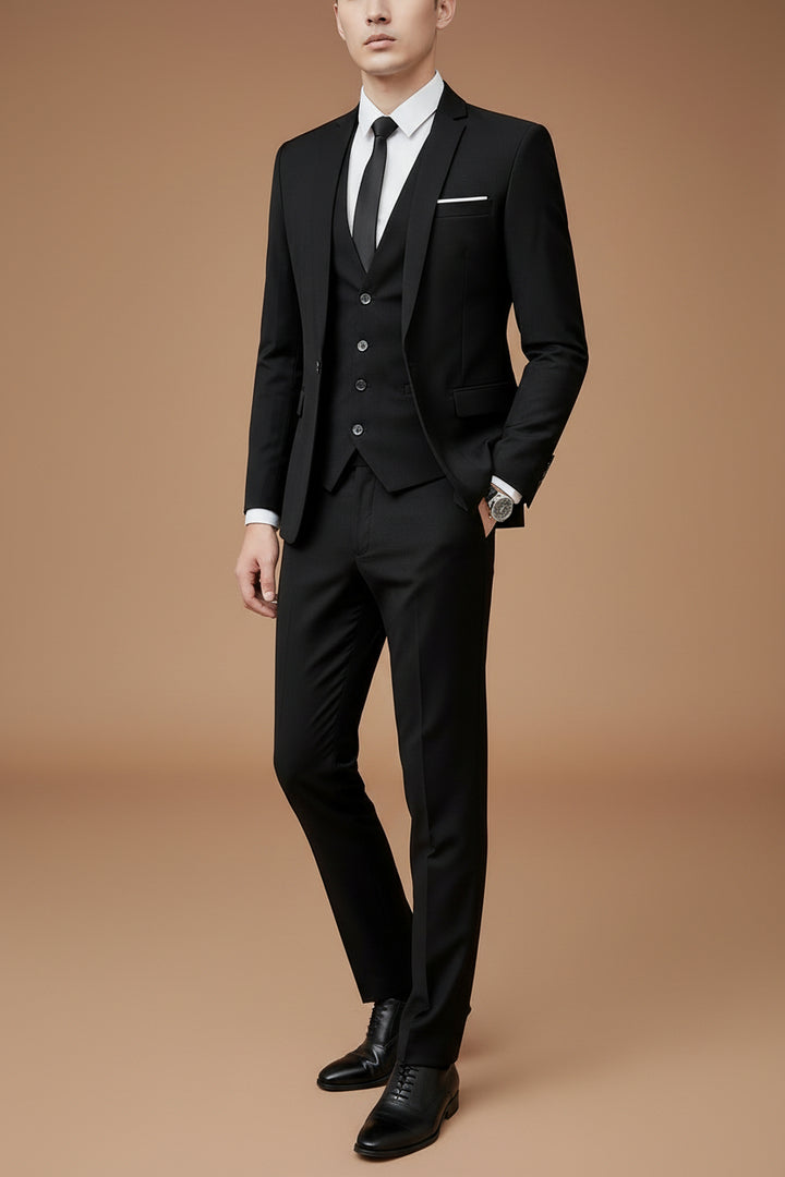 Men's Slim Fit Cotton Three Piece Suit – Tailored Business Set