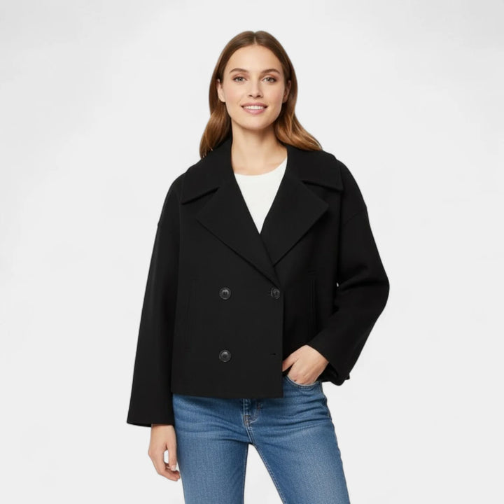Women's Cropped Wool Blend Jacket – Double-Breasted, Structured Fit