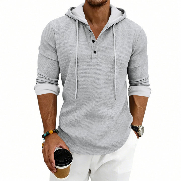 Men’s Henley Sweatshirt – Soft Structured Cotton Long Sleeve Pullover