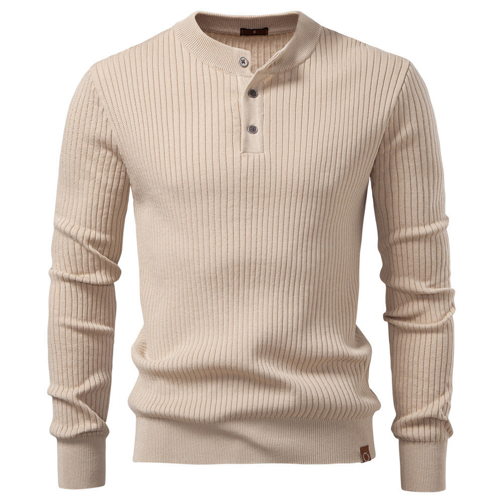 Men's Cotton Blend Henley Sweater – Slim Fit Ribbed Knit
