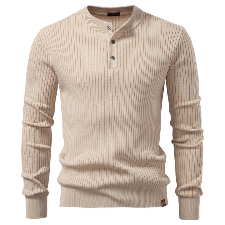 Men's Cotton Blend Henley Sweater – Slim Fit Ribbed Knit
