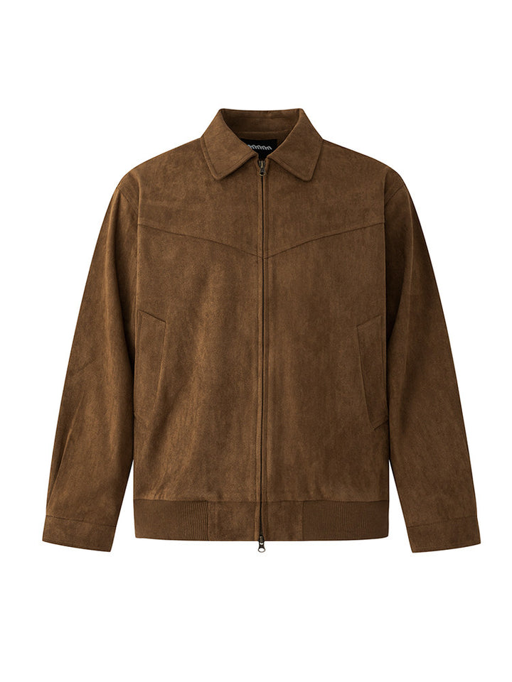 Men's Suede Look Collared Jacket – Lapel Style Outerwear