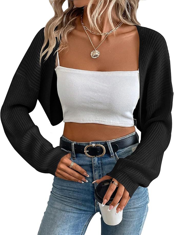 Knit Cardigan for Women – Cropped Ribbed Shawl Open Front