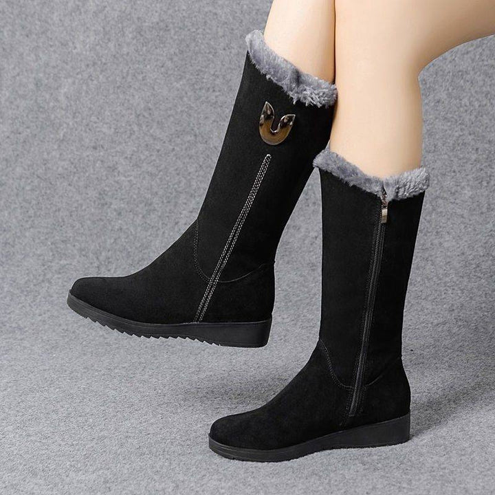 Vegan Leather Mid-Tube Boots for Women – Plush Lined & Non-Slip