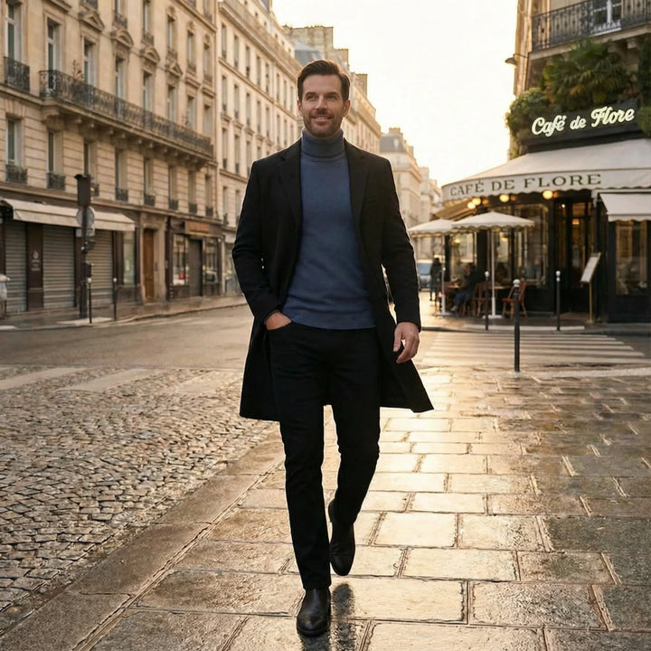 Men's Wool Blend Trench Coat – Classic Mid-Length Overcoat