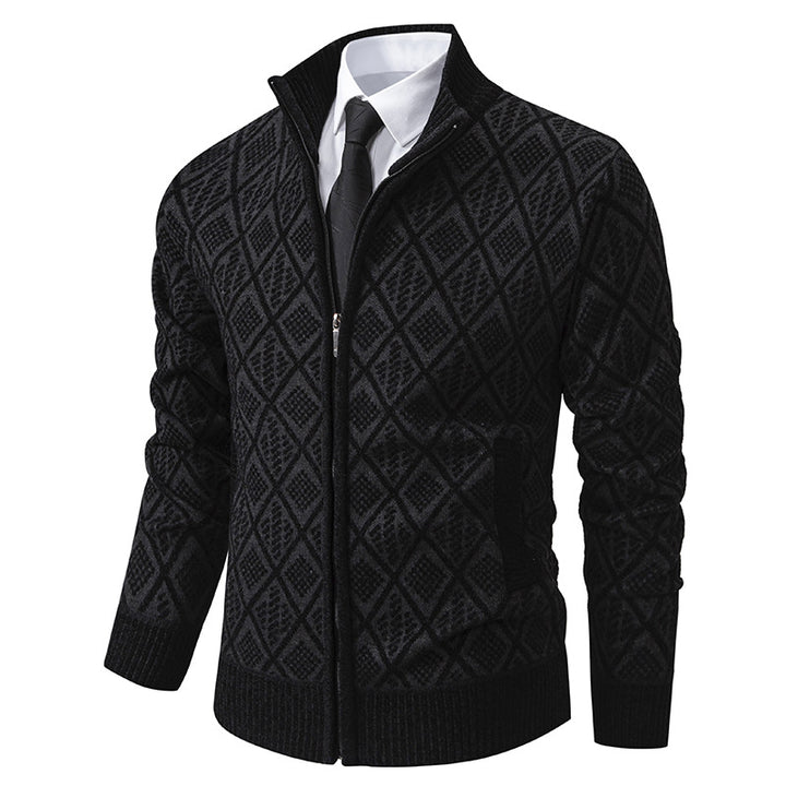 Men's Thick Fleece-Lined Cardigan – Knit Stand Collar Zip Sweater