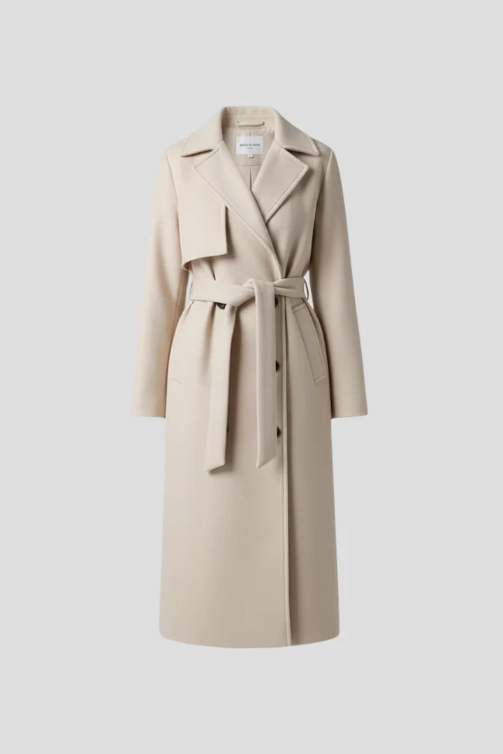 Women's Long Wool Coat – Double Breasted Belted Split Hem Overcoat